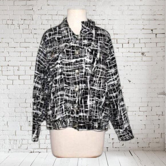 Saint Tropez West Plus Size Women's Linen Jacket Black & White - Picture 5 of 5